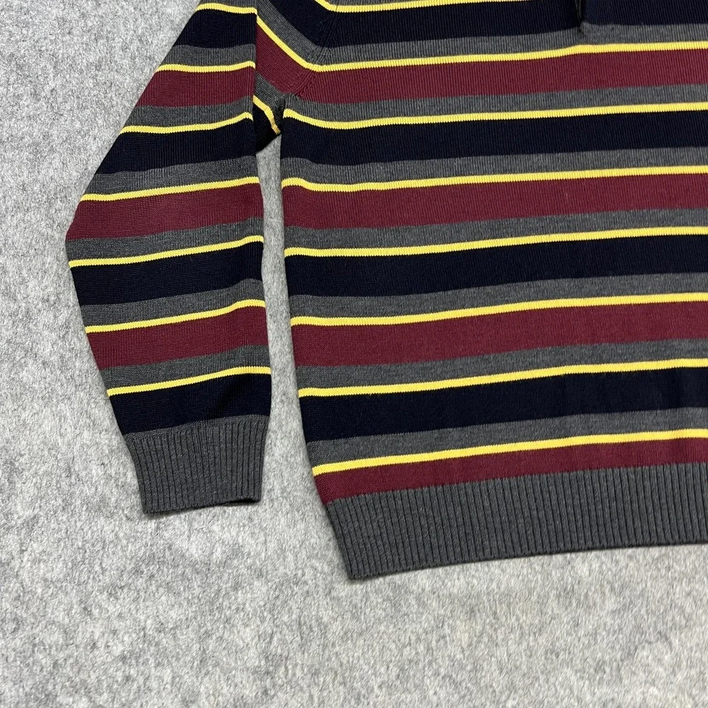 Brooks Brothers Sweater Mens XL Stripe Mock Neck Henley Extra Fine Merino Wool‎